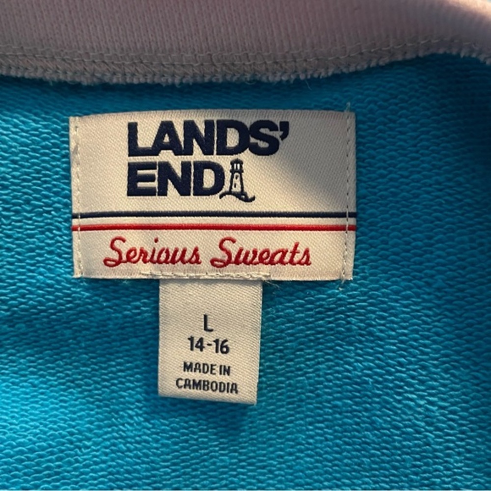 Lands’ End Serious Sweats Color block Pullover Sweatshirt Crewneck Size Large - Picture 6 of 6